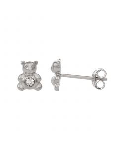 Women's Sterling Silver Teddy Bear Stud Earrings with Crystal Stone Accents