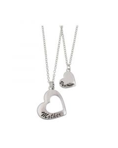 Mother and Daughter Silver Tone Heart Pendant Necklace Set, 2 Piece