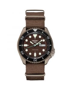 Men's Automatic 5 Sports Brown Nylon Strap Watch 43mm