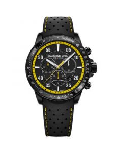 Men's Swiss Chronograph Tango Black Perforated Rubber Strap 43mm