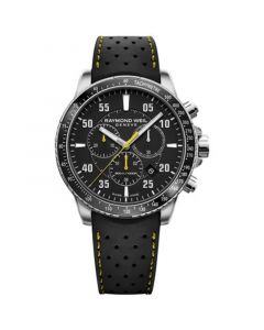 Men's Swiss Chronograph Tango Black Perforated Rubber Strap Watch 43mm