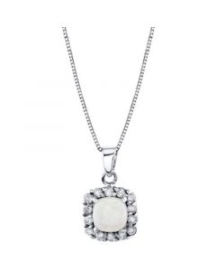 Opal (1/2 ct. t.w.) & Diamond (1/4 ct. t.w.) 18" Pendant Necklace in 14k White Gold