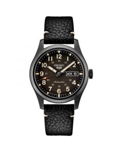 Men's Automatic 5 Sports Black Leather Strap Watch 43mm