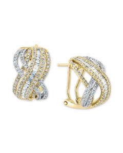 EFFY® Diamond Baguette & Round Crossover Statement Earrings (1-1/2 ct. t.w.) in 14k Gold and White Gold