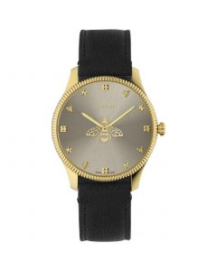 Women's Swiss Bee Gold-Tone PVD Leather Strap Watch 36mm