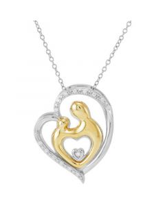 Diamond Mother & Child Heart 18" Pendant Necklace (1/10 ct. t.w.) in Sterling Silver & 10k Gold