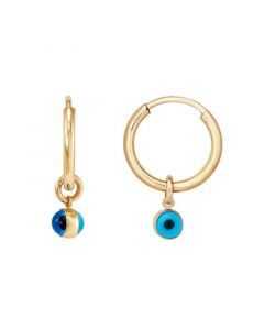 Evil Eye Glass Bead Dangle Hoop Earrings in 10k Gold