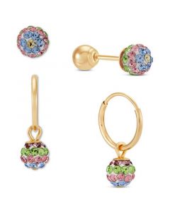 Children's 2-Pc Set Multicolor Crystal Reversible Stud & Dangle Hoop Earrings in 14k Gold-Plated Sterling Silver