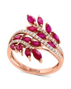 EFFY® Ruby (1-5/8 ct. t.w.) & Diamond (1/5 ct. t.w.) Multirow Diagonal Statement Ring in 14k Rose Gold