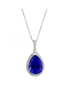 EFFY® Tanzanite (6 ct. t.w.) & Diamond (3/8 ct. t.w.) Halo 16" Pendant Necklace in 14k White Gold