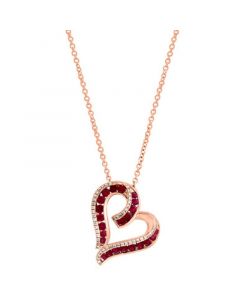 EFFY® Ruby (3/4 ct. t.w.) & Diamond (1/8 ct. t.w.) Heart 16" Pendant Necklace in 14k Rose Gold