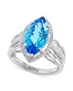 EFFY® Blue Topaz (4-1/3 ct. t.w.) & Diamond (1/2 ct. t.w.) Statement Ring in 14k White Gold