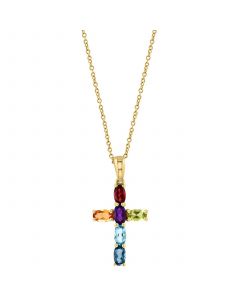 EFFY® Multi-Gemstone Cross 18" Pendant Necklace (1-5/8 ct. t.w.) in 14k Gold