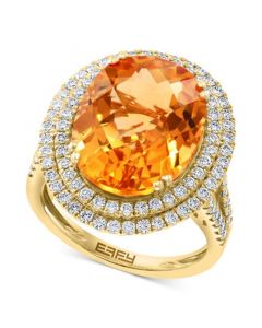 EFFY® Citrine (9-1/3 ct. t.w.) & Diamond (1 ct. t.w.) Halo Ring in 14k Gold