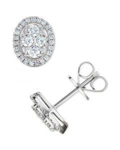 Diamond Oval Halo Cluster Stud Earrings (5/8 ct. t.w.) in 14k White Gold