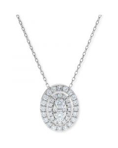 Diamond Oval Halo Cluster Pendant Necklace (5/8 ct. t.w.) in 14k White Gold, 16" + 2" extender