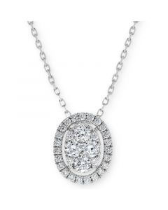 Diamond Oval Halo Cluster Pendant Necklace (1 ct. t.w.) in 14k White Gold, 16" + 2" extender