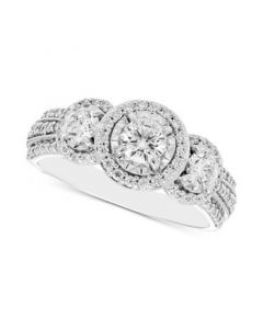 Diamond Three Stone Halo Ring (1 ct. t.w.) in 14k White Gold