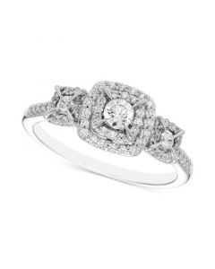 Diamond 3-Stone Triple Halo Ring (1/2 ct. t.w.) in 14k White Gold