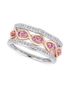 3-Pc. Set Pink Sapphire (1/3 ct. t.w.) & Diamond (1/4 ct. t.w.) Stack Rings in 14k Rose & White Gold