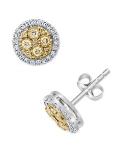 EFFY® Yellow & White Diamond Halo Cluster Stud Earrings (3/8 ct. t.w.) in 14k Gold and White Gold