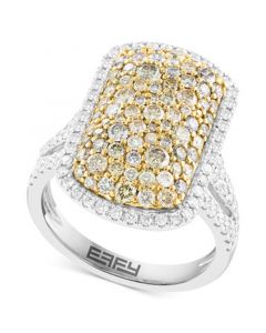 EFFY® White Diamond (3/4 ct. t.w.) & Multicolor Diamond (1-1/4 ct. t.w.) Statement Ring in 14k Two-Tone Gold