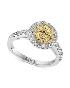 EFFY® Yellow & White Diamond Halo Cluster Ring (5/8 ct. t.w.) in 14k White & Yellow Gold