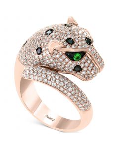 EFFY® Black & White Diamond (1-1/2 ct. t.w.) & Tsavorite (1/20 ct. t.w.) Signature Panther Ring in 14k Gold & Rose Gold