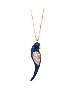 EFFY® Diamond (1/4 ct. t.w.), Tsavorite Accent & Blue Enamel Parrot 18" Pendant Necklace in 14k Rose Gold