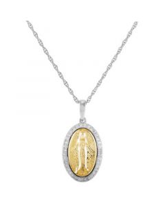 Diamond Madonna Oval Medallion Pendant Necklace (1/4 ct. t.w.) in Sterling Silver & 14k Gold