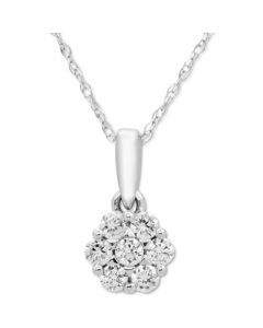 Diamond Cluster 18" Pendant Necklace (1/4 ct. t.w.) in 14k White Gold