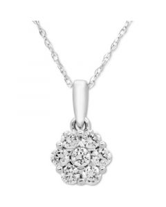 Diamond Cluster 18" Pendant Necklace (3/8 ct. t.w.) in 14k White Gold