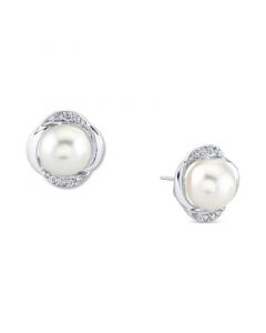 Cultured Freshwater Pearl (8mm) & Diamonds (1/8 ct. t.w.) Stud Earrings in 10k White Gold