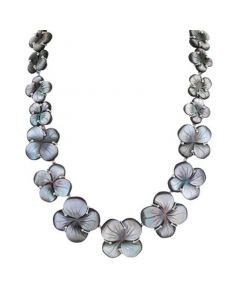 Black Mother-of-Pearl Flower Collar Necklace, 16-1/2" + 3" extender