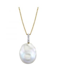 Cultured Freshwater Baroque Pearl (13mm) & Diamond Accent 18" Pendant Necklace in 14k Gold