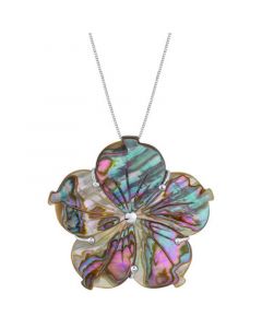 Abalone Shell Flower 18" Pendant Necklace in Sterling Silver