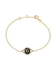 EFFY® Black Diamond (1/4 ct. t.w.) & White Diamond (1/8 ct. t.w.) Evil Eye Chain Bracelet in 14k Gold