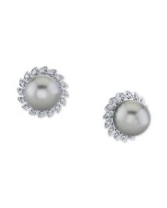 Cultured Tahitian Pearl (10mm) & Diamond (1/4 ct. t.w) Stud Earrings in 10k White Gold