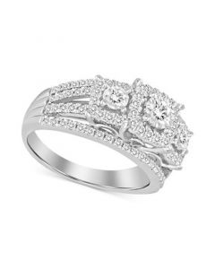 Diamond Three Stone Halo Multirow Ring (1 ct. t.w.) in 10k White Gold