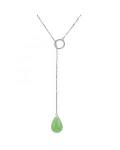 Dyed Green Jade & White Topaz (1-1/0 ct. t.w.) 20" Lariat Necklace in Sterling Silver