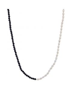 Cultured Freshwater Pearl (3-3-1/2mm) & Black Agate (10-1/2 ct. t.w.) Statement Necklace in Sterling Silver, 16" + 2" extender