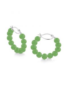 Dyed Green Jade Bead Small Hoop Earrings in Sterling Silver