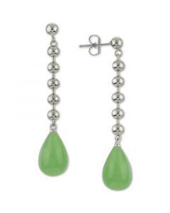 Dyed Green Jade Beaded Drop Earrings in Sterling Silver