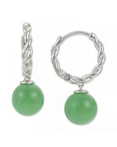 Dyed Green Jade Bead Braided Hoop Earrings in Sterling Silver (Also available in Onyx)