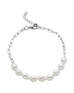 Cultured Freshwater Pearl (5-6mm) Paperclip Link Bracelet in Sterling Silver