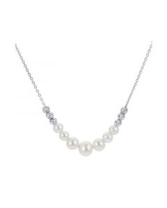 Cultured Freshwater Pearl (4-6mm) & Textured Bead 18" Statement Necklace in Sterling Silver