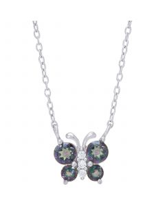 Rainbow Quartz (3/8 ct. t.w.) & Lab-Created White Sapphire (1/20 ct. t.w.) Butterfly 18" Pendant Necklace in Sterling Silver