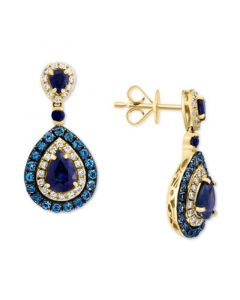 EFFY® Multi-Gemstone (3-1/5 ct. t.w.) & Diamond (3/8 ct. t.w.) Teardrop Drop Earrings in 14k Gold