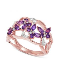 Amethyst (7/8 ct. t.w.) & Diamond (1/6 ct. t.w.) Butterfly Open Ring in 18k Rose Gold-Plated Sterling Silver