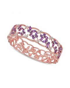 Amethyst (3-1/4 ct. t.w.) & Diamond (1/2 ct. t.w.) Butterfly Open Bangle Bracelet in 18k Rose Gold-Plated Sterling Silver